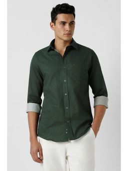 Peter England - Men's Green Slim Fit Print Shirt
