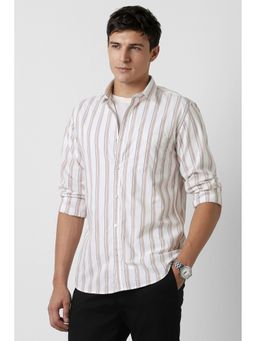 Peter England - Men's White Slim Fit Stripe Shirt