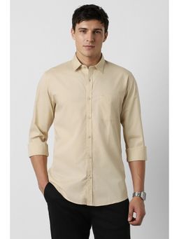 Peter England - Men's Beige Slim Fit Solid Shirt