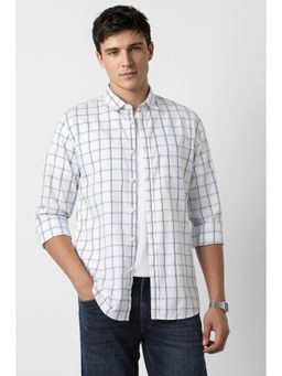 Peter England - Men's White Slim Fit Check Shirt