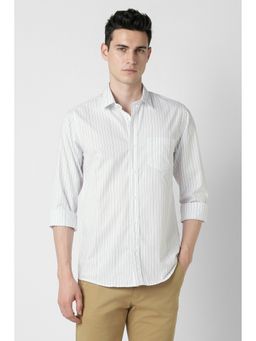 Peter England - Men's White Slim Fit Stripe Shirt