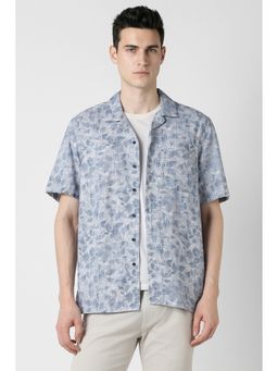 Peter England - Men's Blue Relaxed Fit Print Shirt