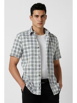 Peter England - Men's Grey Slim Fit Check Shirt