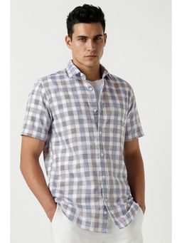 Peter England - Men's White Slim Fit Check Shirt