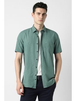 Peter England - Men's Green Slim Fit Print Shirt