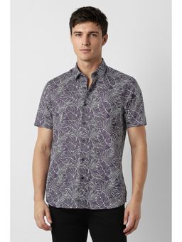 Peter England - Men's Purple Slim Fit Print Shirt