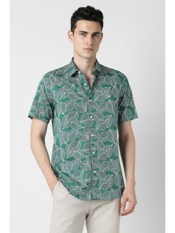 Peter England - Men's Green Slim Fit Print Shirt