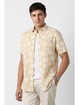 Peter England - Men's Beige Slim Fit Print Shirt