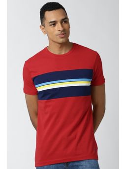 Peter England - Men's Red Stripe Crew Neck T-Shirt