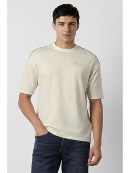 Peter England - Men's Beige Solid T-Shirt