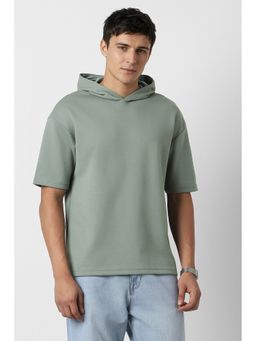 Peter England - Men's Green Solid Hooded Neck T-Shirt