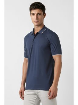Peter England - Men's Navy Blue Textured Polo T-Shirt
