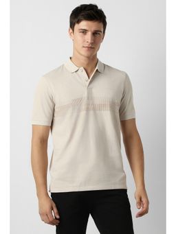 Peter England - Men's Beige Print Polo T-Shirt