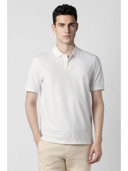 Peter England - Men's White Print Polo T-Shirt