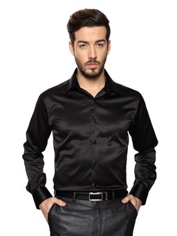 Van Heusen - Men's Black Slim Fit Solid Full Sleeves Party Shirt