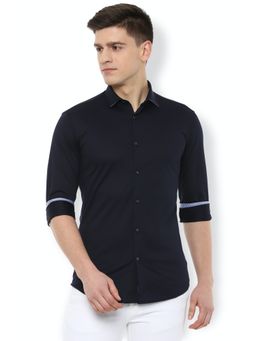 Van Heusen - Men's Black Slim Fit Solid Full Sleeves Casual Shirt