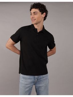American Eagle - Black Solid Polo T-Shirt