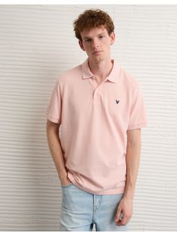 American Eagle - Pink Logo Standard Fit Pique Polo T-Shirt