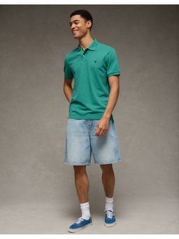 American Eagle - Green Stretch Pique Tipped Polo T-Shirt