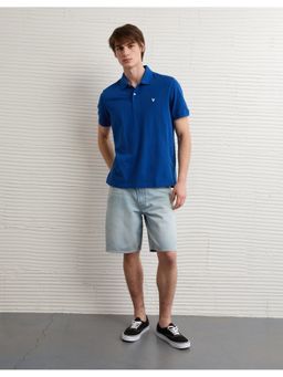 American Eagle - Blue Logo Standard Fit Pique Polo T-Shirt
