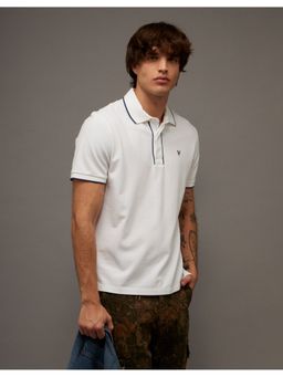 American Eagle - White Slim Fit Tipped Pique Polo T-Shirt