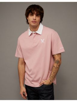 American Eagle - Pink Standard Fit Graphic Polo T-Shirt