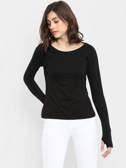 ap'pulse - Women Round Neck Full Sleeves Black T-Shirt
