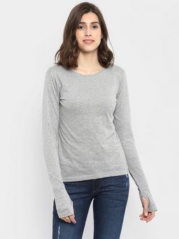 ap'pulse - Women Round Neck Full Sleeves Grey T-Shirt