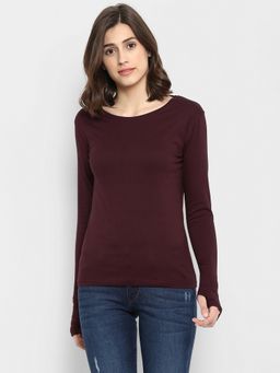 ap'pulse - Women Round Neck Full Sleeves Maroon T-Shirt