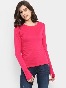 ap'pulse - Women Round Neck Full Sleeves Pink T-Shirt