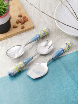 VarEesha - Blue Yellow Ceramic Handle Steel Serving Spoons Set of Three