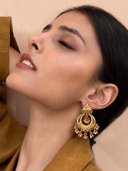 AVSA JEWELS - Multi-Color Anubha Antique Gold Finish Chaandbaali Earrings