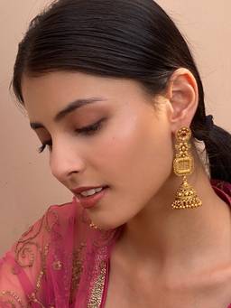 AVSA JEWELS - Gold Oorja Antique Temple Gold Finish Jhumkas
