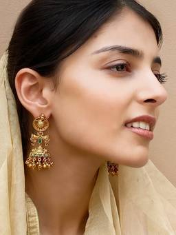 AVSA JEWELS - Peacock Dance Gold Finish Jhumki Earrings