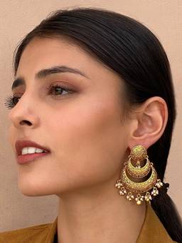 AVSA JEWELS - Ameesha Antique Gold Finish Chaandbaali Earrings