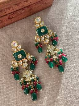 AVSA JEWELS - Multi Color Mahua Polki Emerald Dangler Earrings