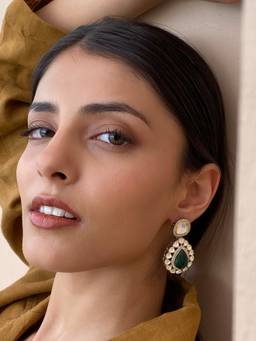 AVSA JEWELS - Multi Color Ruhi Polki Emerald Dangler Earrings