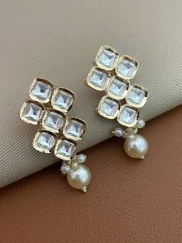 AVSA JEWELS - White Simran Polki Gold Finish Pearl Earrings