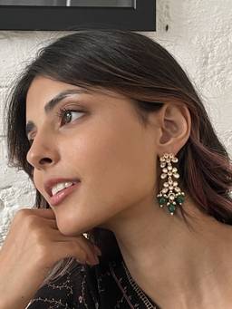 AVSA JEWELS - Gold Amrita Polki and Emerald Earrings