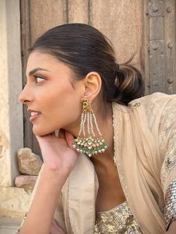 AVSA JEWELS - Green The Sawai Peacock Polki Gold plated Earrings