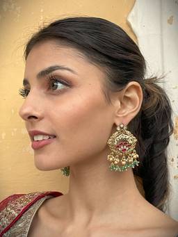 AVSA JEWELS - Multi Color Sheetal Antique Gold Earrings