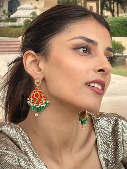 AVSA JEWELS - Coral Arham and Emerald Dangler Earrings
