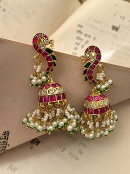 AVSA JEWELS - Multi-Color Surily Pacchi Kundan Jhumka Earrings