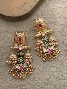 AVSA JEWELS - Multicolour Ruby Pearl Temple Earrings