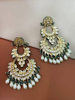 AVSA JEWELS - Gold Abby Leaf Kundan Chaandbaali Earrings