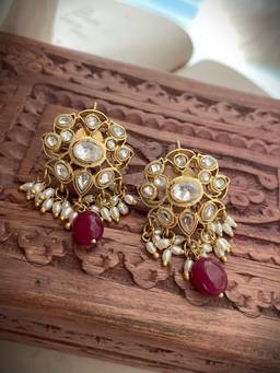 AVSA JEWELS - Pink Jinal Polki and Real Ruby Drop Earrings