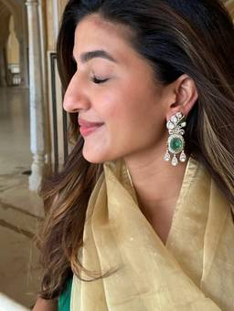 AVSA JEWELS - Green Shivani Emerald Doublet Polki Earrings