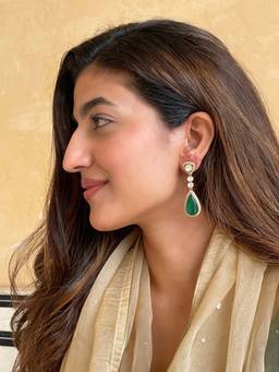 AVSA JEWELS - Green Divyashree Polki Dangler Earrings