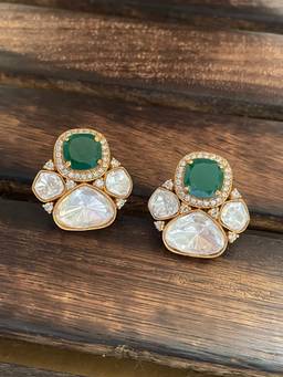 AVSA JEWELS - Green Charmi Moissanite Polki Studs