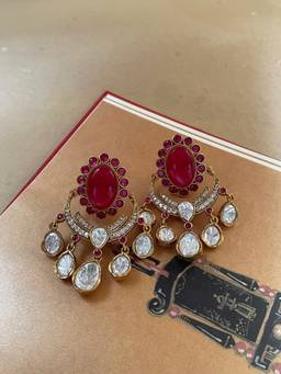 AVSA JEWELS - Gold Devyani Moissanite Polki and Ruby Dangler Earrings